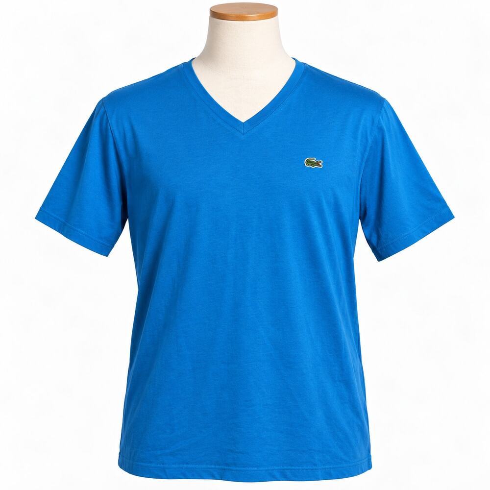 Lacoste Blue Pima Cotton V-Neck Short Sleeve T-Shirt Men's XL Size 6